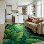 Lush Green Tropical Palm Rug - Living Room View