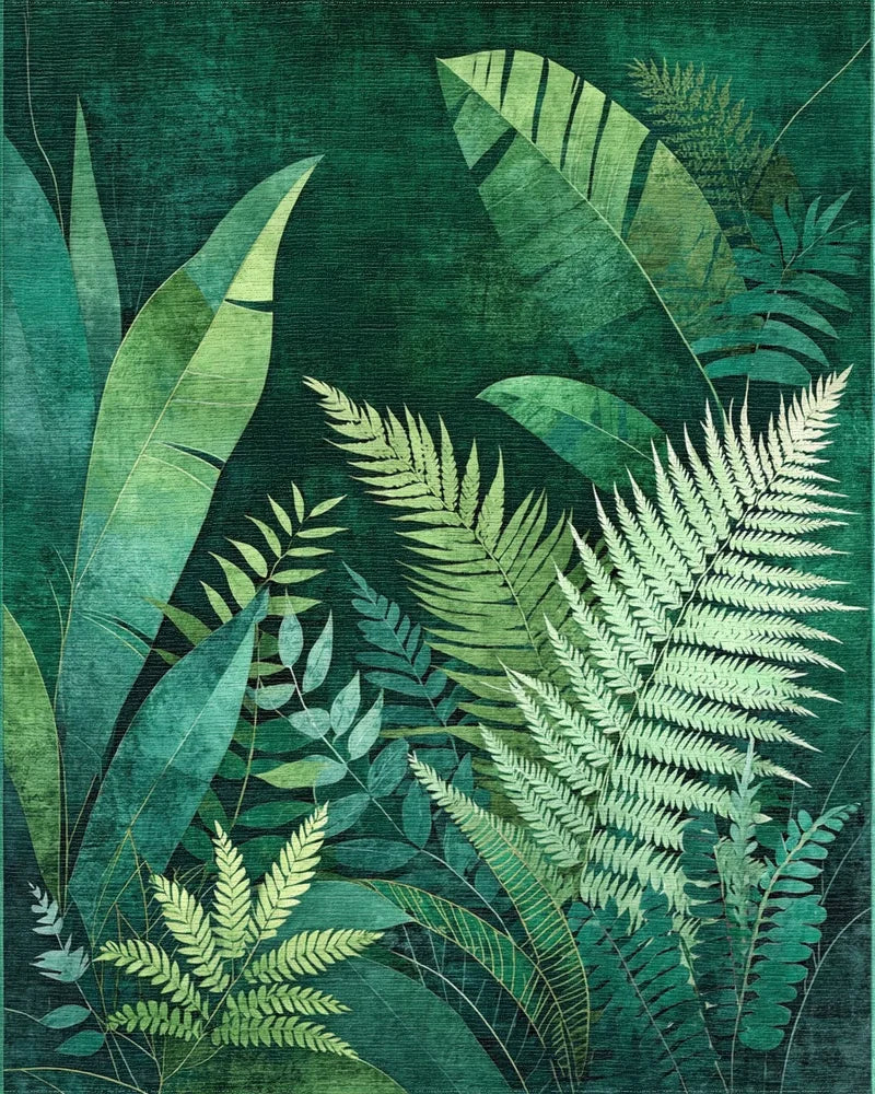 Lush Jungle Fern Botanical Print Rug - Cutout View