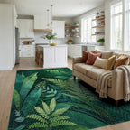 Lush Jungle Fern Botanical Print Rug - Living Room View
