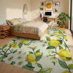 Lush Lemon Branch Blossom Pattern Rug Bedroom View