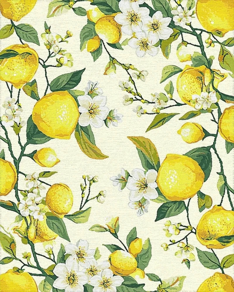 Lush Lemon Branch Blossom Pattern Rug - Cutout View