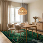 Lush Pine Forest Waterfall Mountains Rug Dining Room View