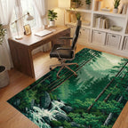 Lush Pine Forest Waterfall Mountains Rug Office View