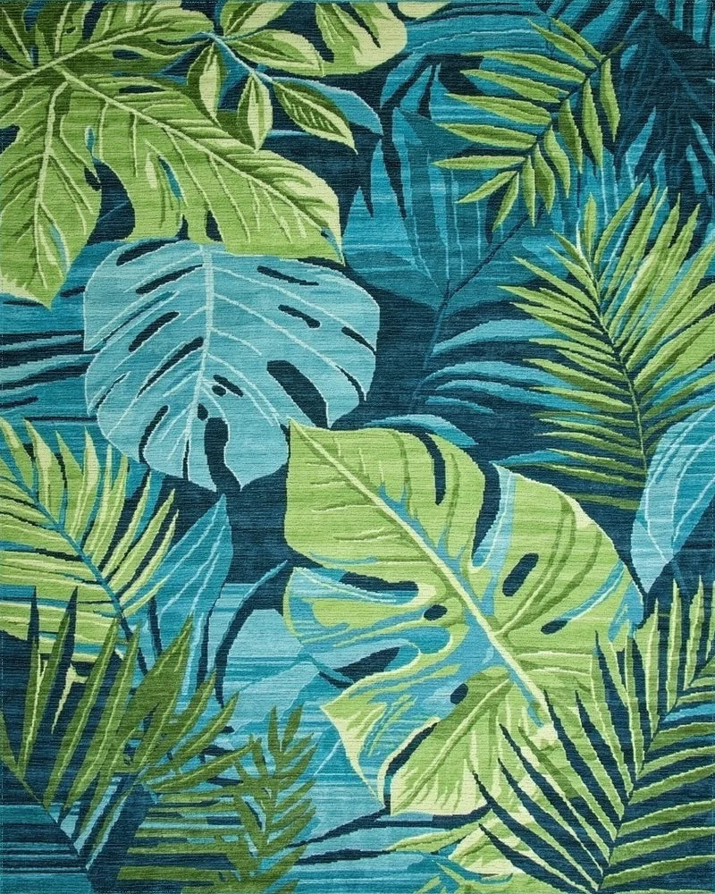 Lush Teal Green Monstera Leaves Rug - Cutout View
