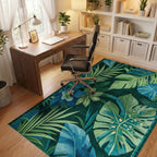 Lush Teal Monstera Floral Rug - Office View