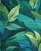 Lush Teal Tropical Leaf Landscape Rug - Cutout View