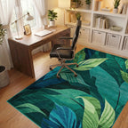 Lush Teal Tropical Leaf Landscape Rug - Office View