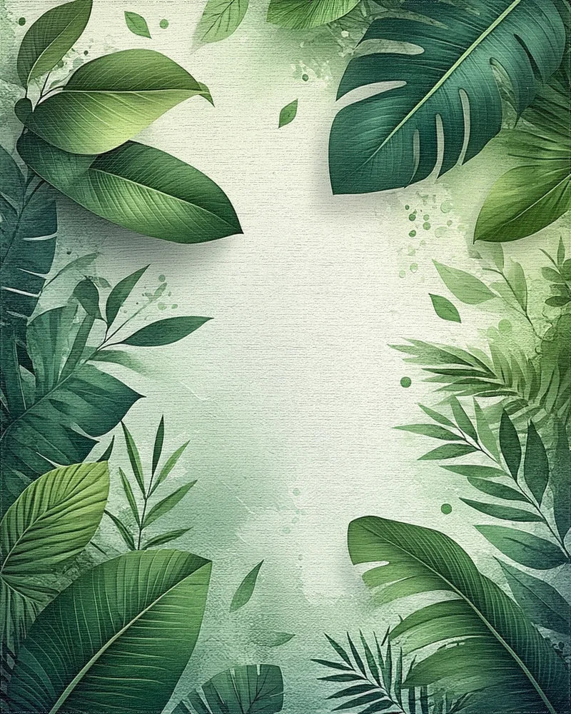 Lush Tropical Foliage Green Border Rug - Cutout View