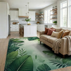 Lush Tropical Foliage Green Border Rug - Living Room View