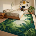 Lush Tropical Jungle Leaf Pattern Rug - Bedroom View
