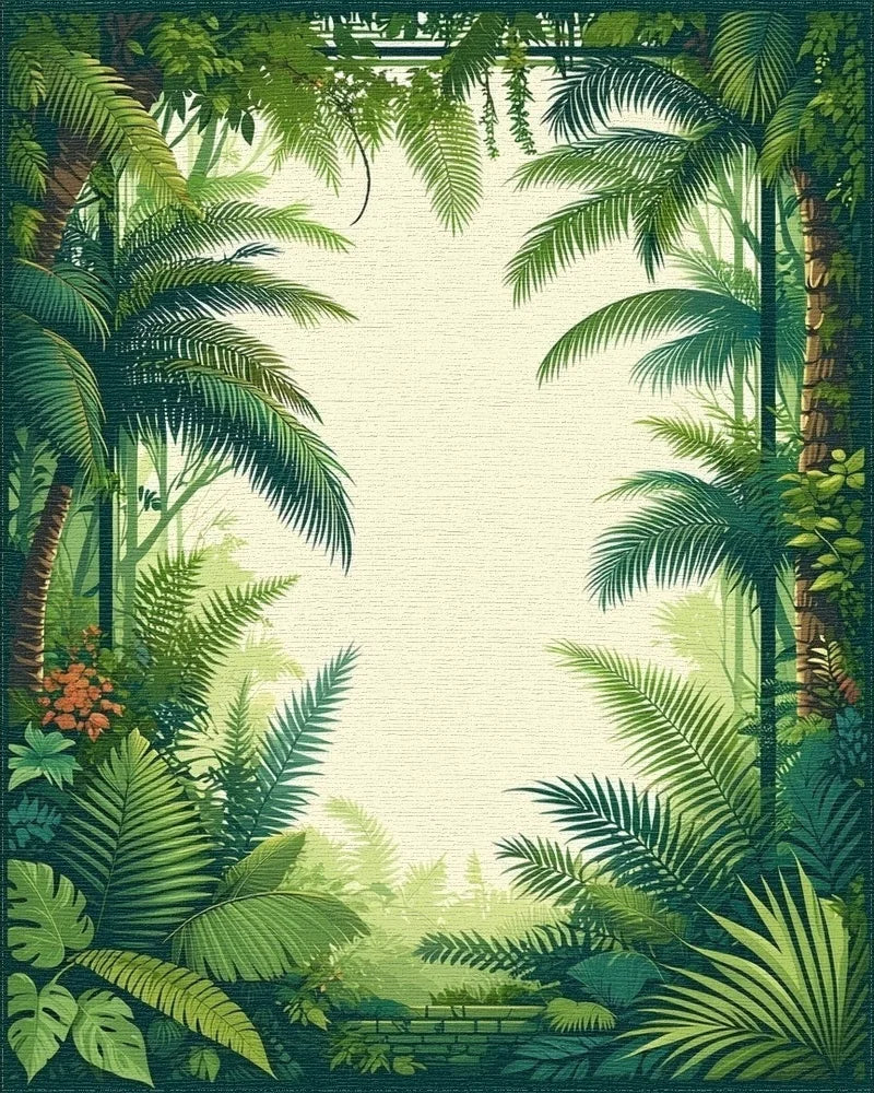 Lush Tropical Jungle Leaf Pattern Rug - Cutout View