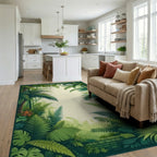 Lush Tropical Jungle Leaf Pattern Rug - Living Room View