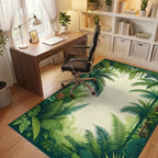 Lush Tropical Jungle Leaf Pattern Rug - Office View