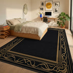 Luxury Black Gold Art Deco Frame Rug Bedroom View