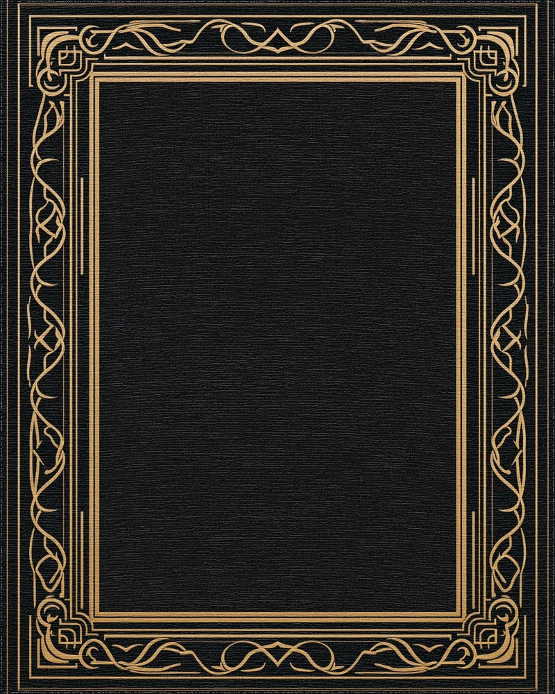 Luxury Black Gold Art Deco Frame Rug - Cutout View