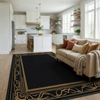 Luxury Black Gold Art Deco Frame Rug Living Room View