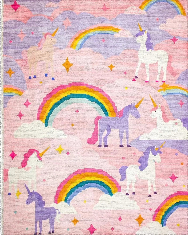 Magical Pink Unicorn Rainbow Dreamscape Rug - Cutout View
