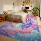 Magical Unicorn Rainbow Cloud Scene Rug - Bedroom View
