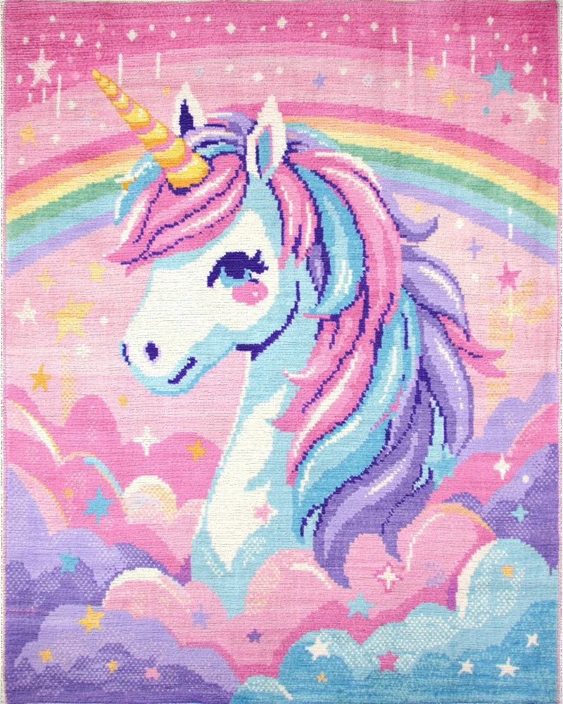 Magical Unicorn Rainbow Cloud Scene Rug - Cutout View