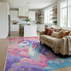 Magical Unicorn Rainbow Cloud Scene Rug - Living Room View