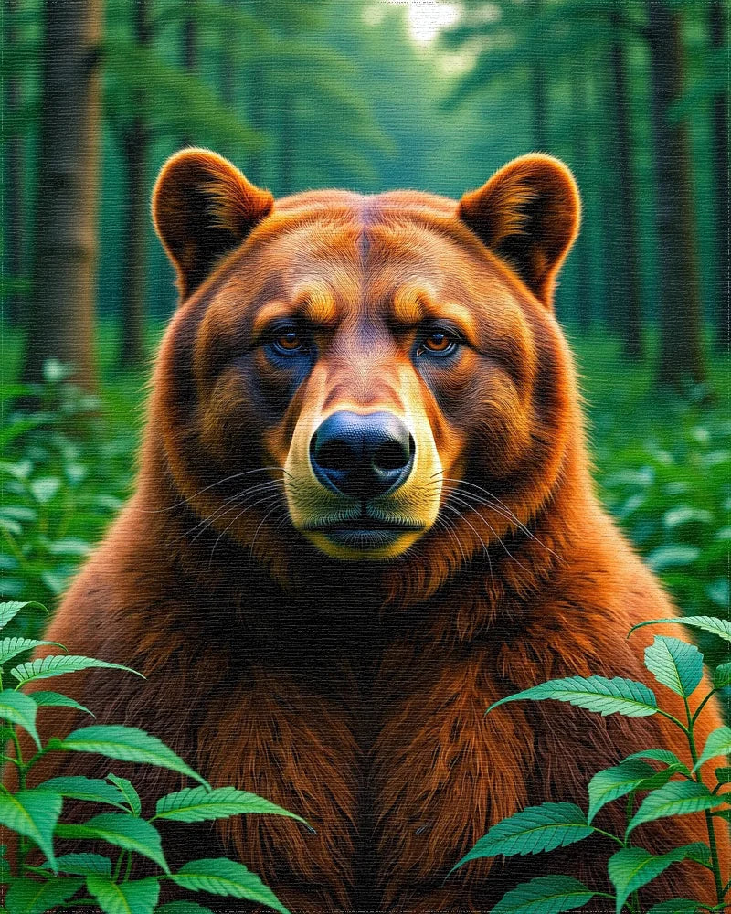 Majestic Bear In Green Forest Rug - Cutout View