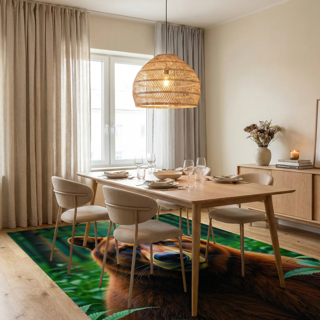 Majestic Bear In Green Forest Rug Dining Room View