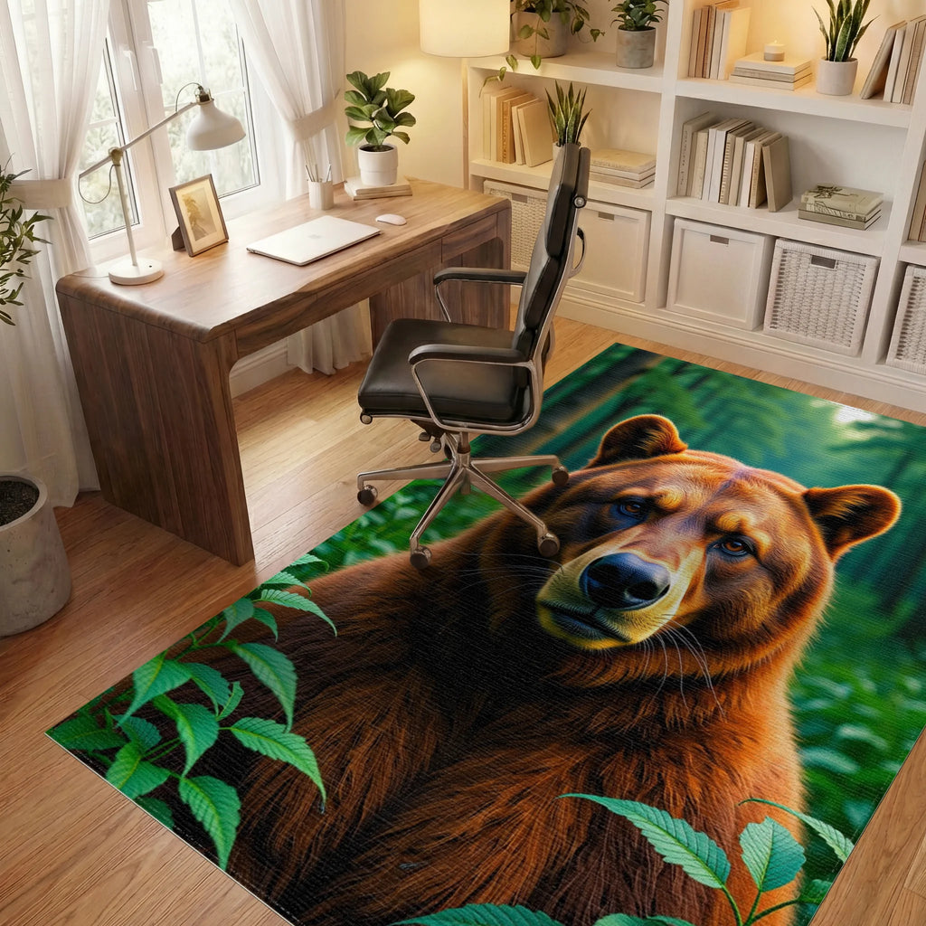 Majestic Bear In Green Forest Rug Office View