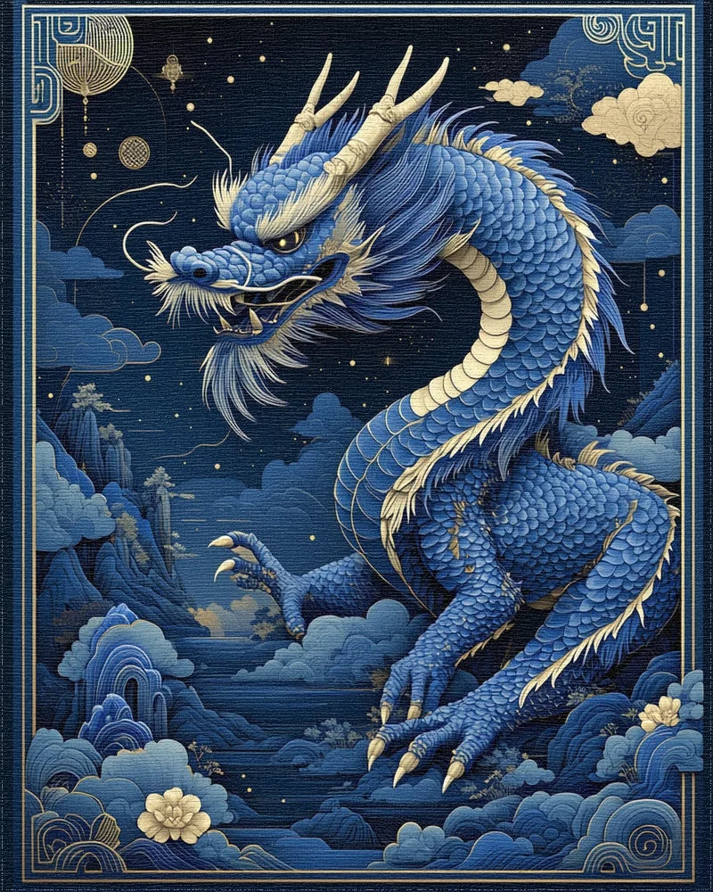 Majestic Blue Dragon Clouds Rug - Cutout View