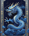 Majestic Blue Gold Dragon Clouds Rug - Cutout View