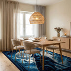 Majestic Blue Wolf Night Moonscape Rug - Dining Room View