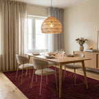 Maroon Gold Swirl Pattern Rug Dining Room View