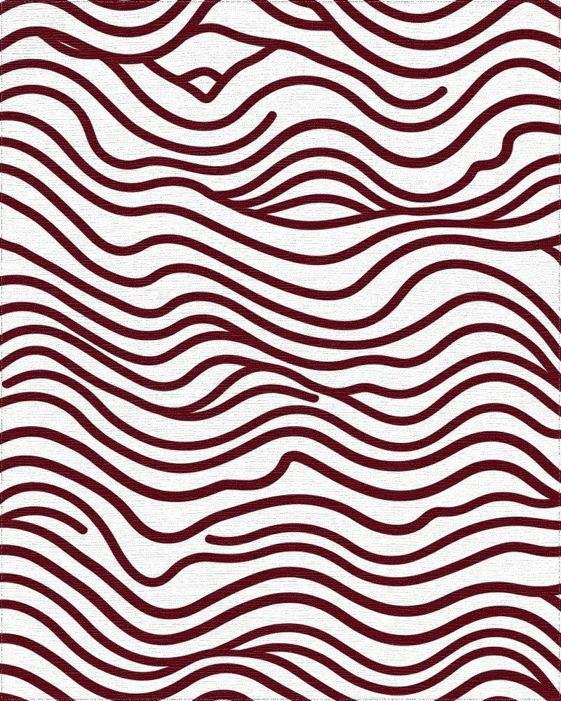 Maroon Organic Wavy Lines Rug - Cutout View