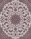 Mauve Floral Arabesque Scrollwork Rug - Cutout View