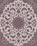 Mauve Floral Arabesque Scrollwork Rug - Cutout View
