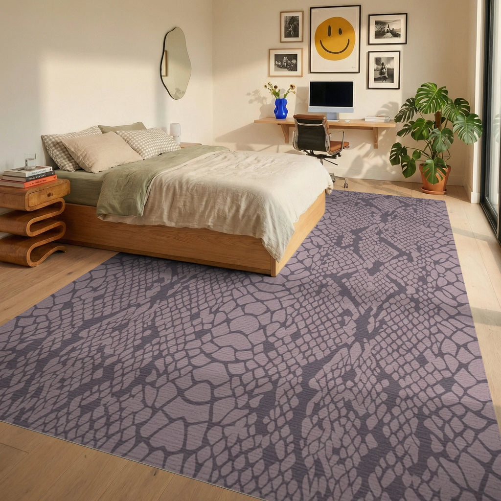 Mauve Snake Scale All-Over Texture Rug Bedroom View