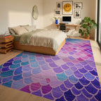 Mermaid Scale Gradient Pink Purple Rug - Bedroom View
