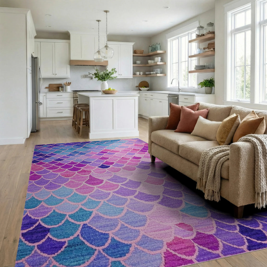 Mermaid Scale Gradient Pink Purple Rug - Living Room View