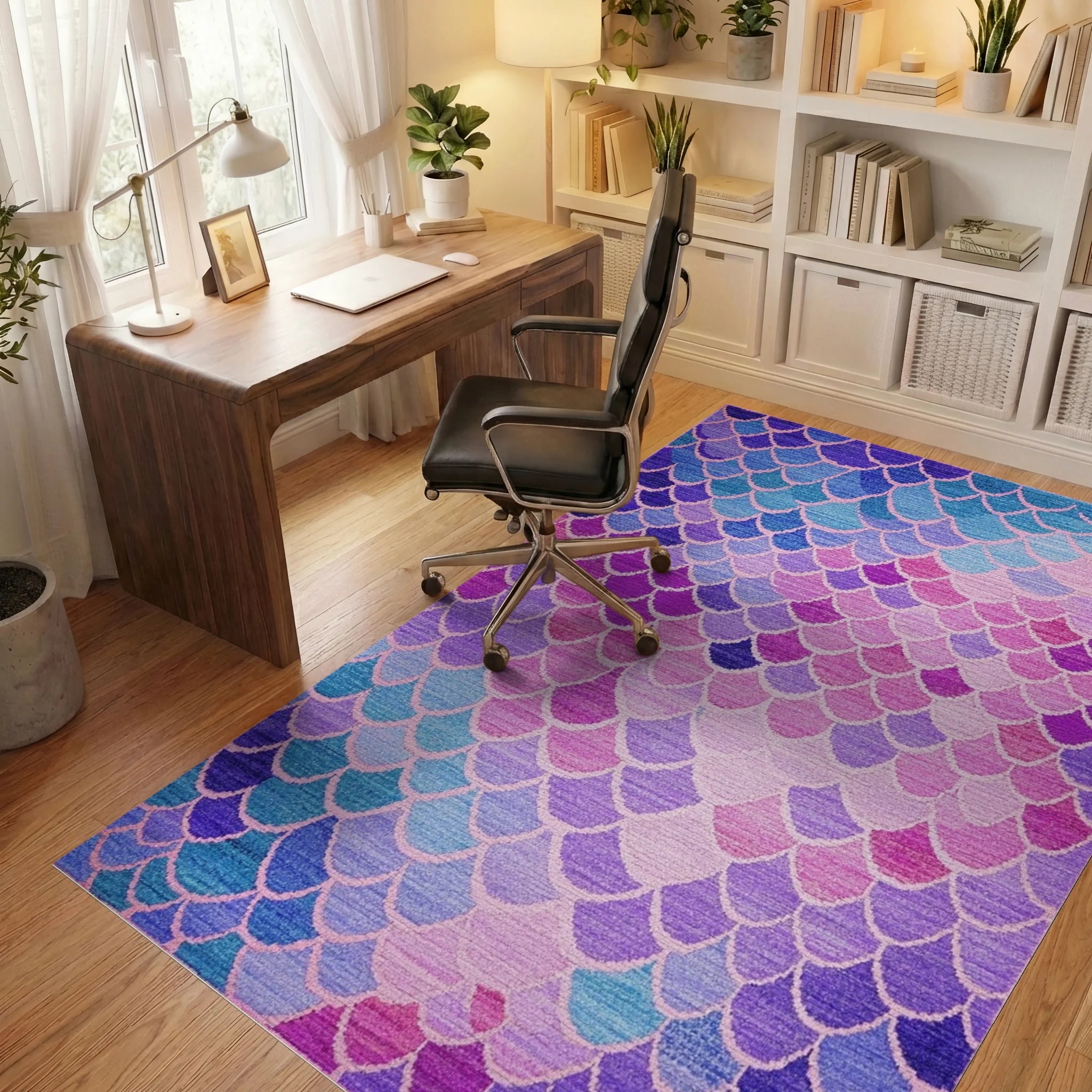 Mermaid Scale Gradient Pink Purple Rug - Office View