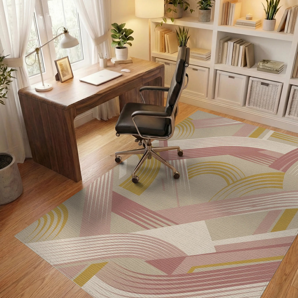 Mid Century Abstract Arcs Rug Office View