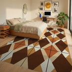 Mid Century Earth Tone Geometric Diamond Rug Bedroom View