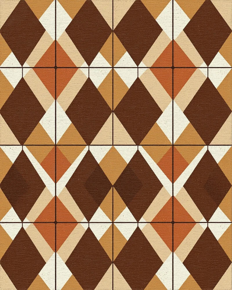 Mid Century Earth Tone Geometric Diamond Rug - Cutout View