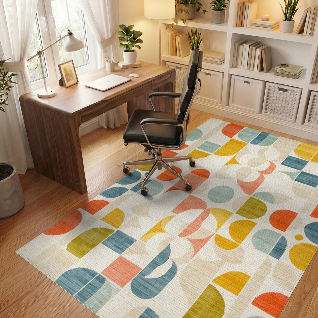 Mid Century Geometric Color Block Rug - Office View