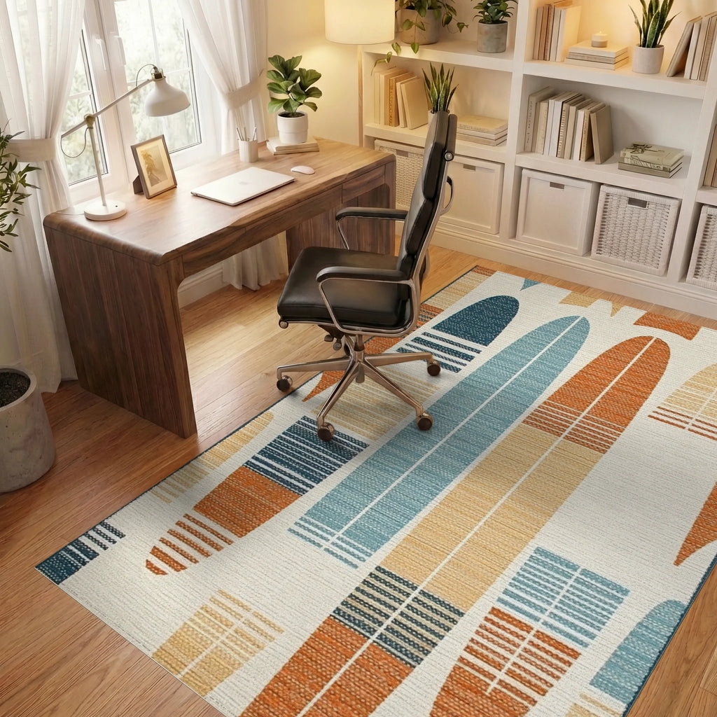 Mid Century Modern Abstract Oval Rug - Office View