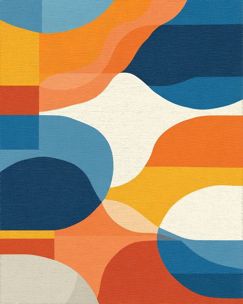 Mid Century Modern Abstract Wave Rug - Cutout View