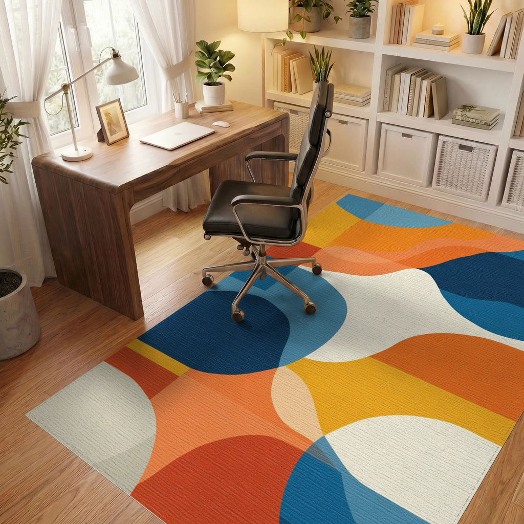 Mid Century Modern Abstract Wave Rug Office View