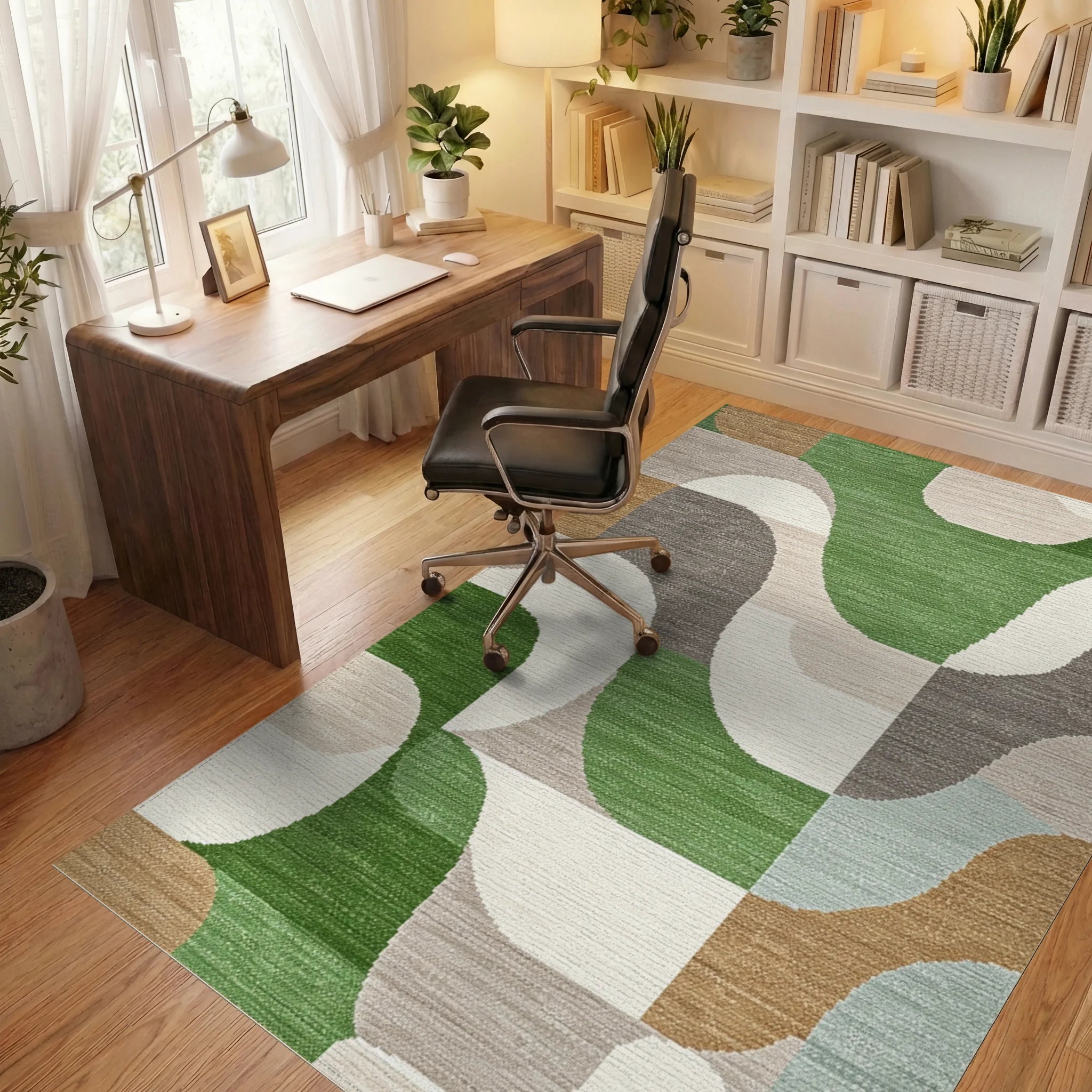 Mid Century Modern Geometric Curves Rug - Office View