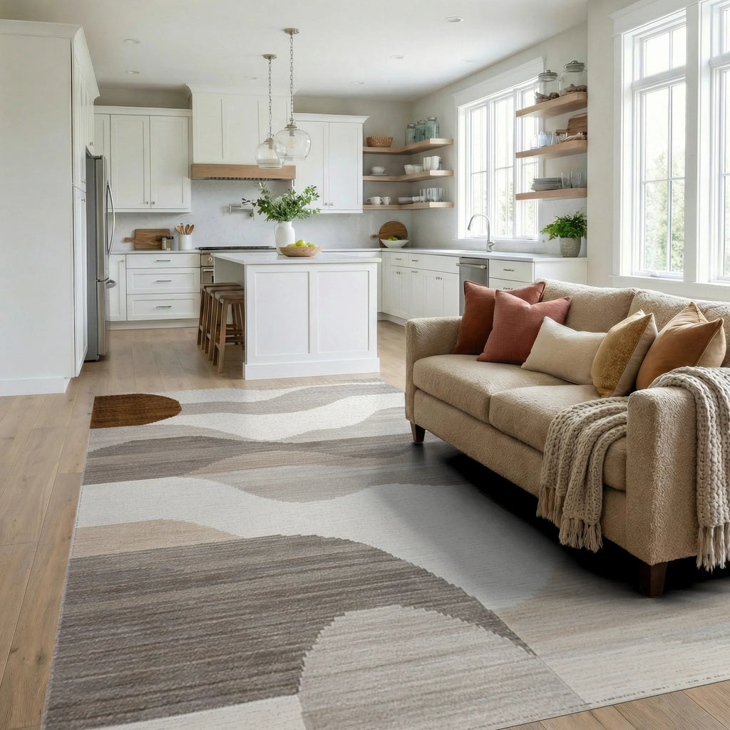 Mid Century Modern Wave Rug - Living Room View