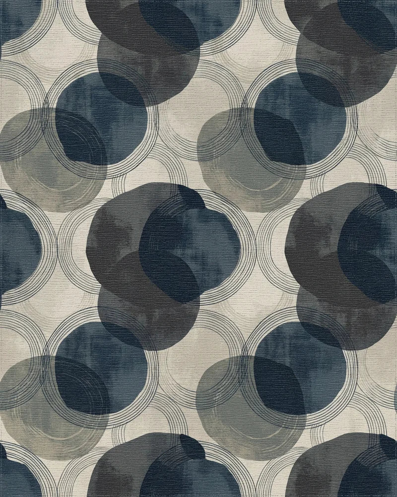 Mid-century navy blue abstract circles Rug - Cutout View