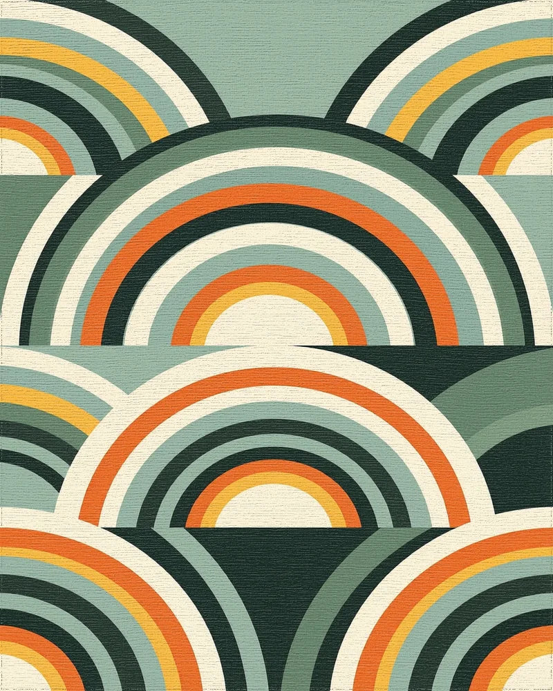 Mid-Century Retro Arched Teal Orange Rug - Cutout View