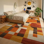 Midcentury Modern Abstract Geometric Rug - Bedroom View